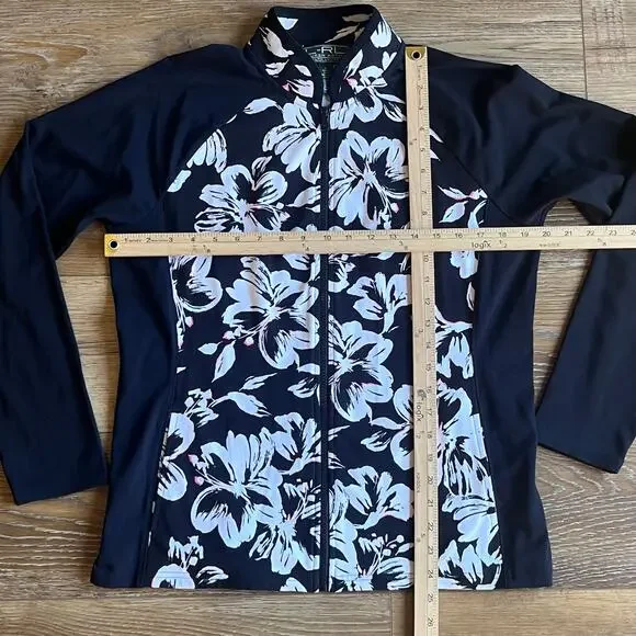 Lauren Ralph Lauren Active Floral Jacket L Full Zip Black Athletic Golf Preppy - Picture 6 of 6